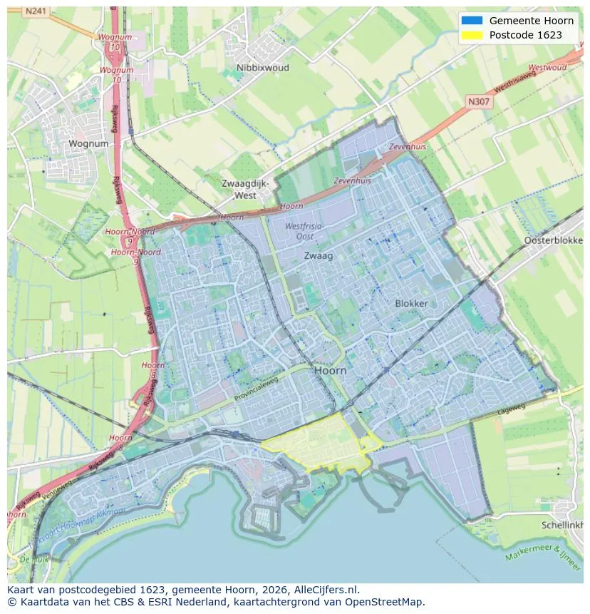 Postcodekaart voor 1623