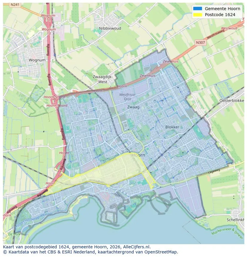Postcodekaart voor 1624