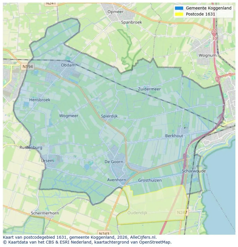 Postcodekaart voor 1631