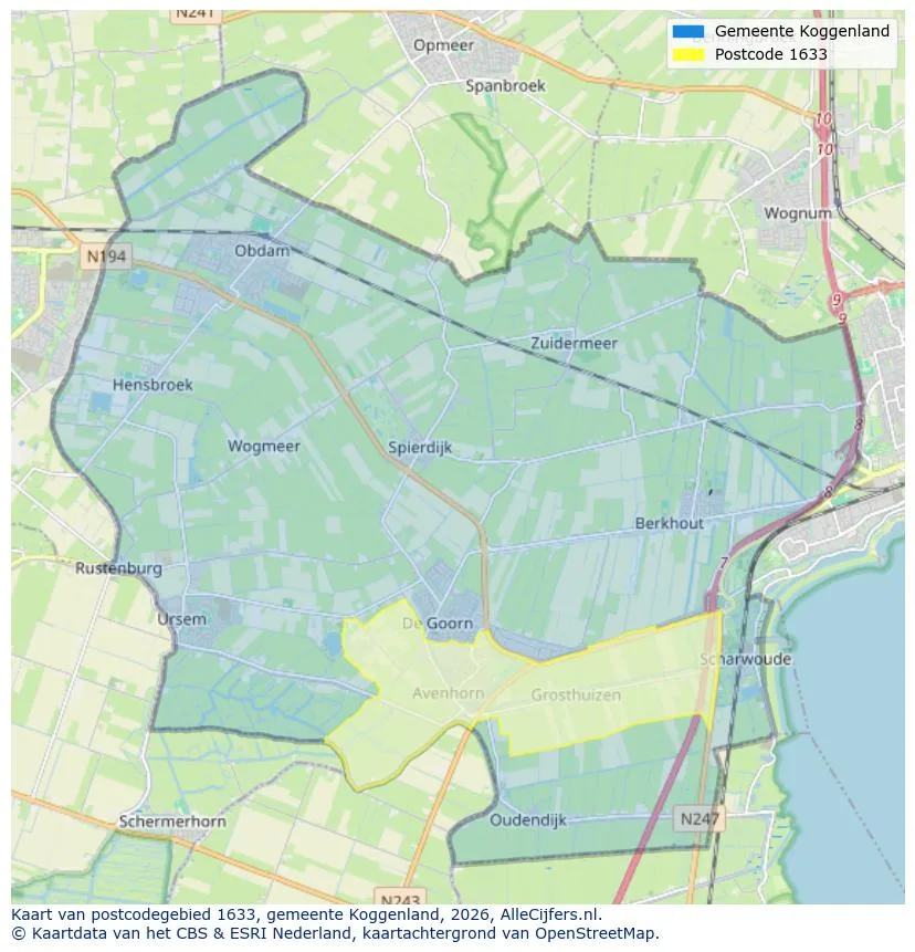 Postcodekaart voor 1633