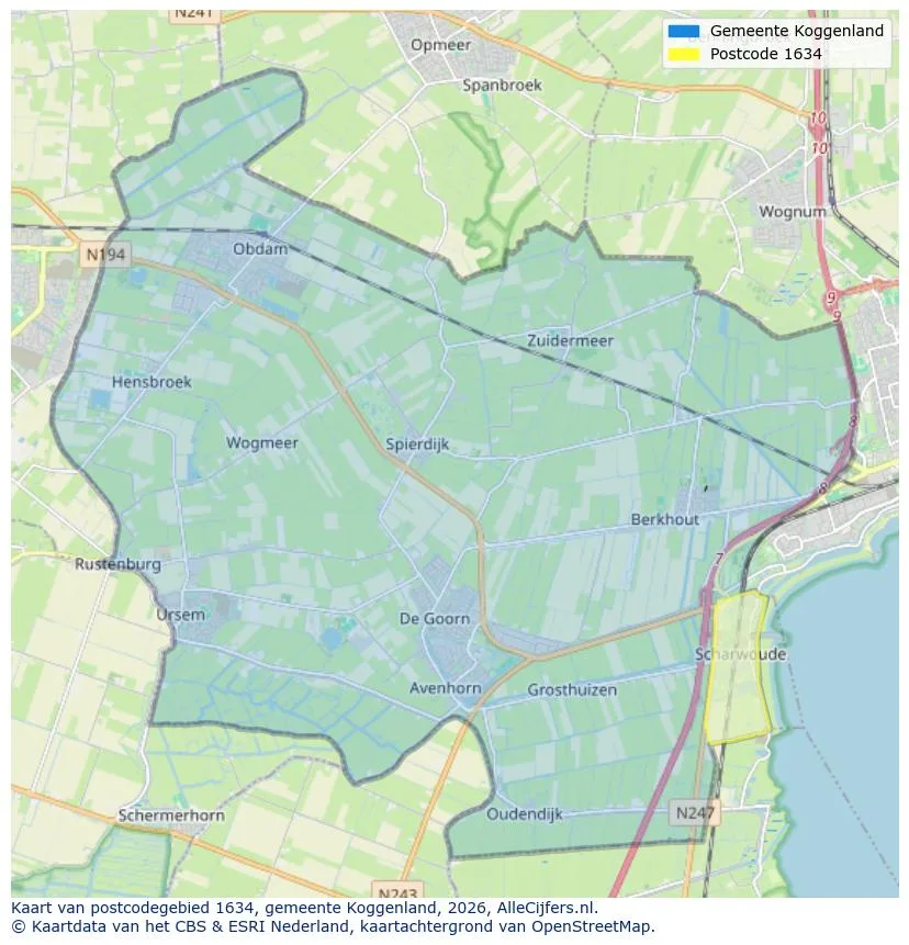 Postcodekaart voor 1634
