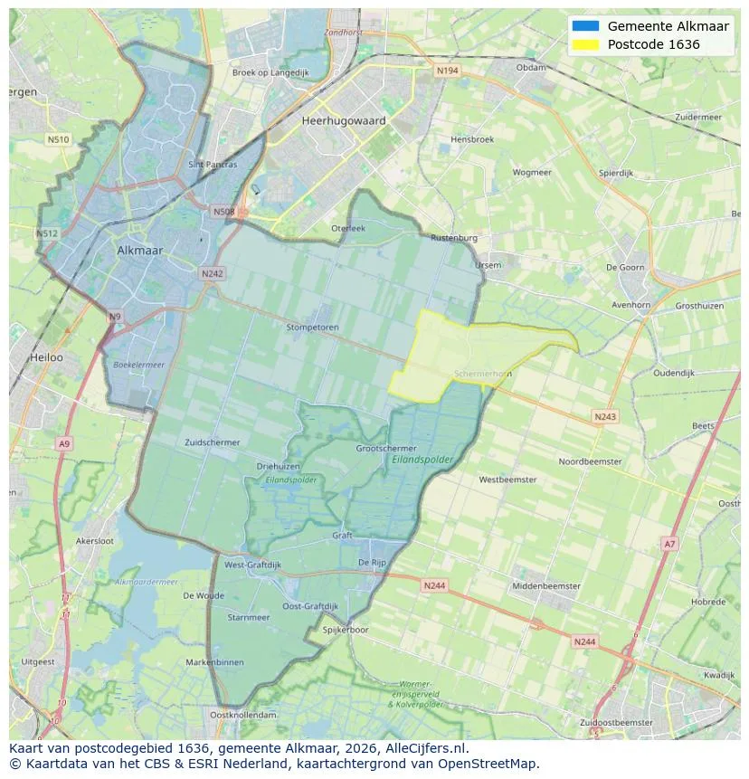 Postcodekaart voor 1636