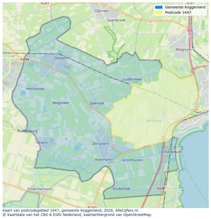Postcodekaart voor 1647