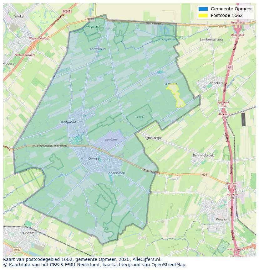 Postcodekaart voor 1662