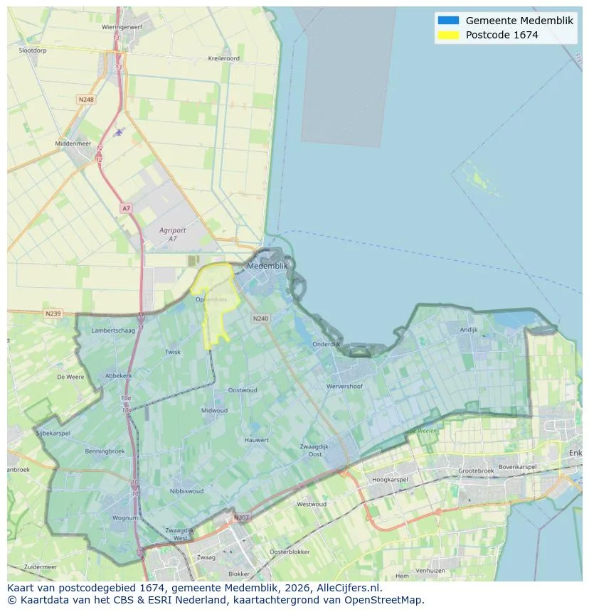 Postcodekaart voor 1674