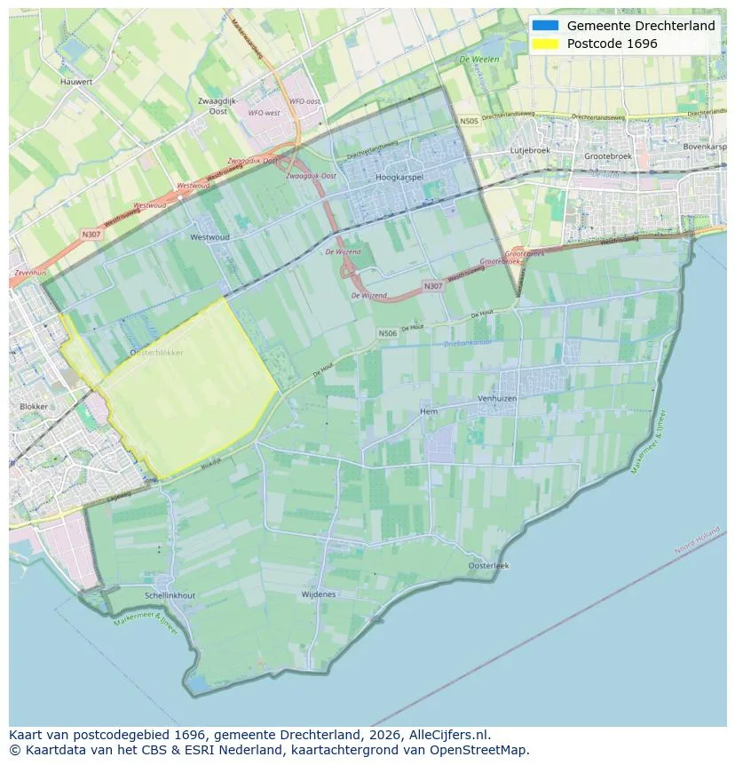 Postcodekaart voor 1696