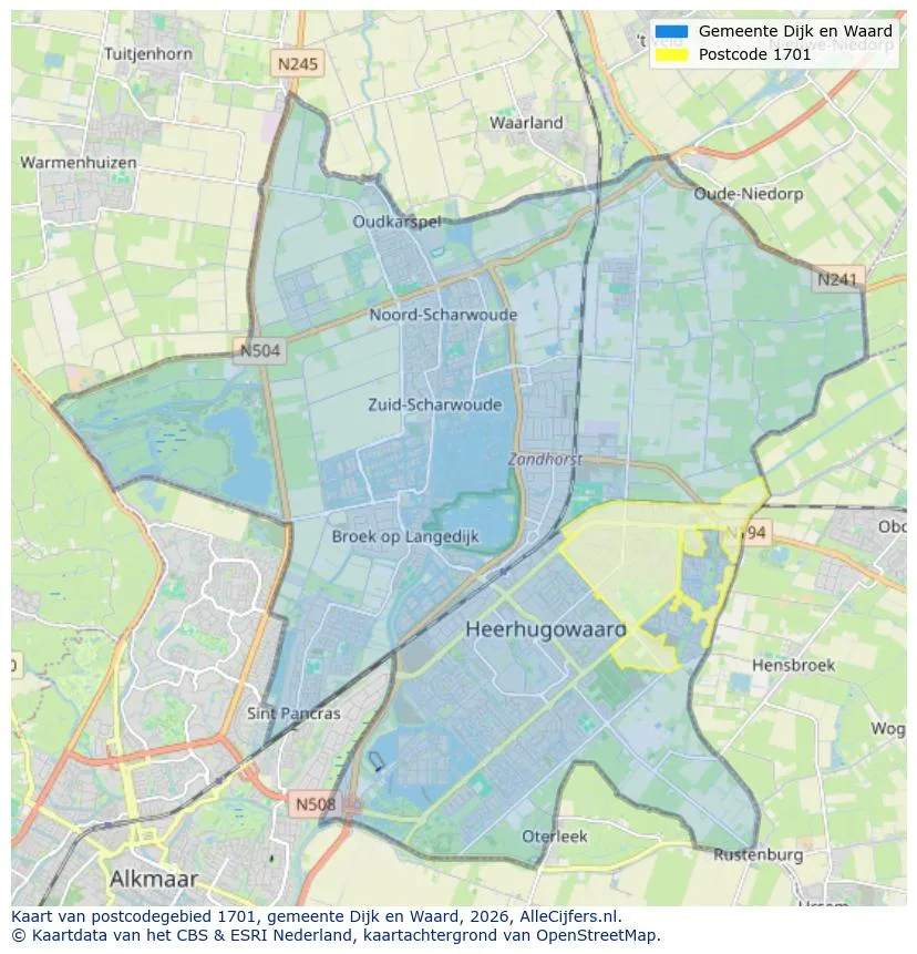 Postcodekaart voor 1701