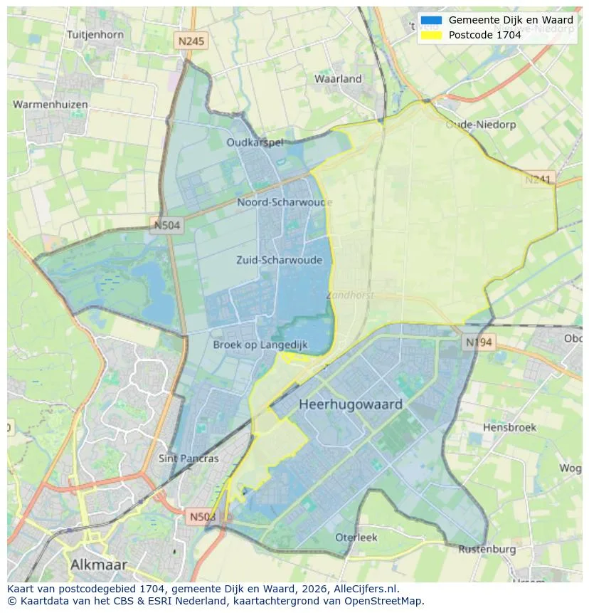 Postcodekaart voor 1704