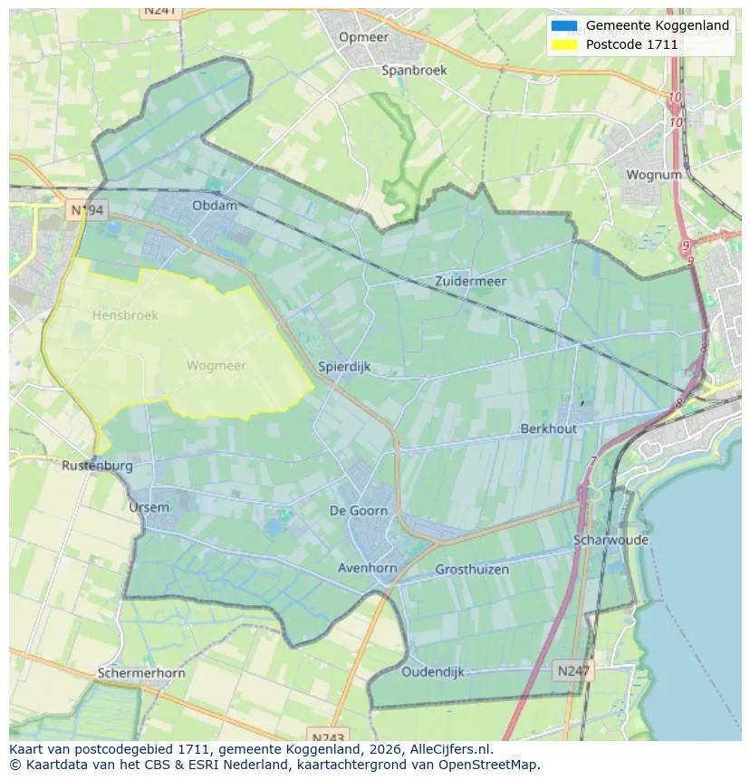 Postcodekaart voor 1711