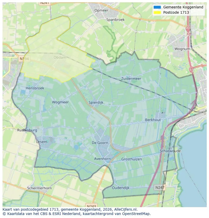 Postcodekaart voor 1713
