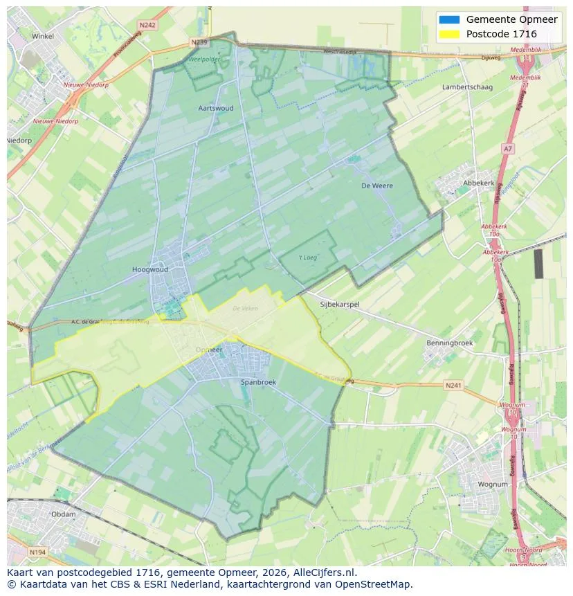 Postcodekaart voor 1716