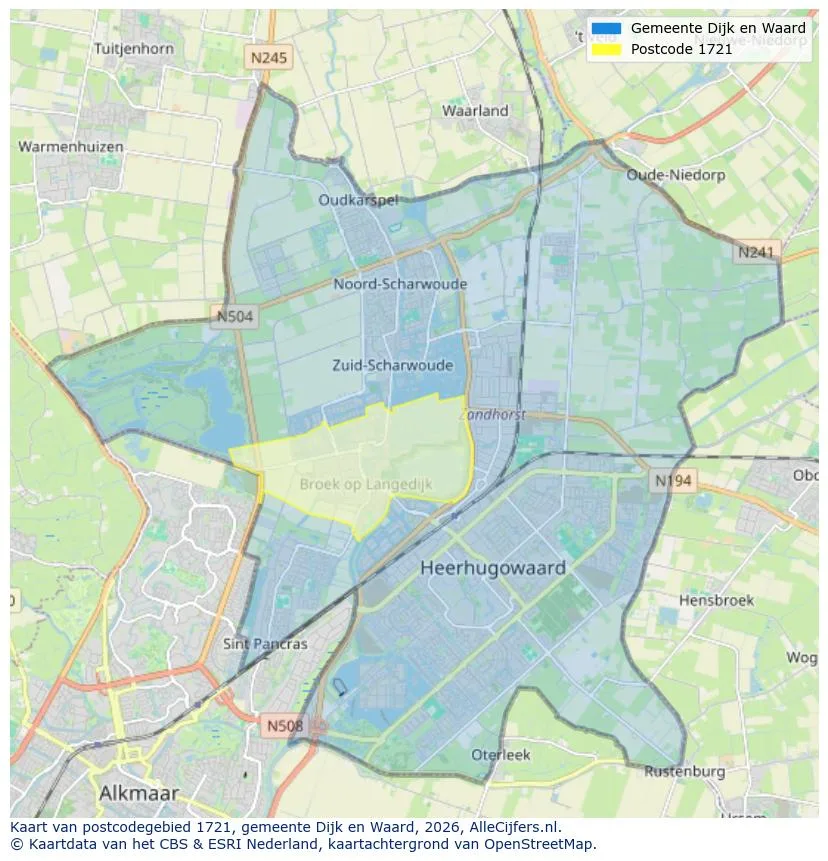 Postcodekaart voor 1721