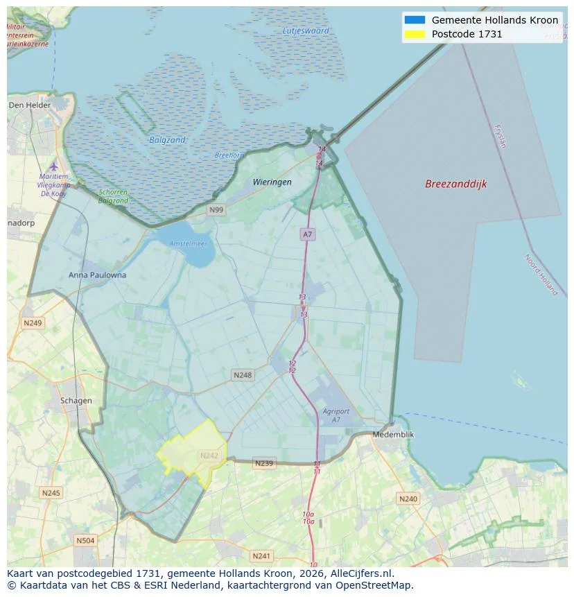 Postcodekaart voor 1731