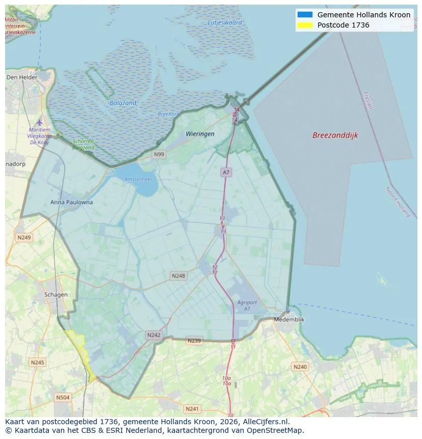 Postcodekaart voor 1736