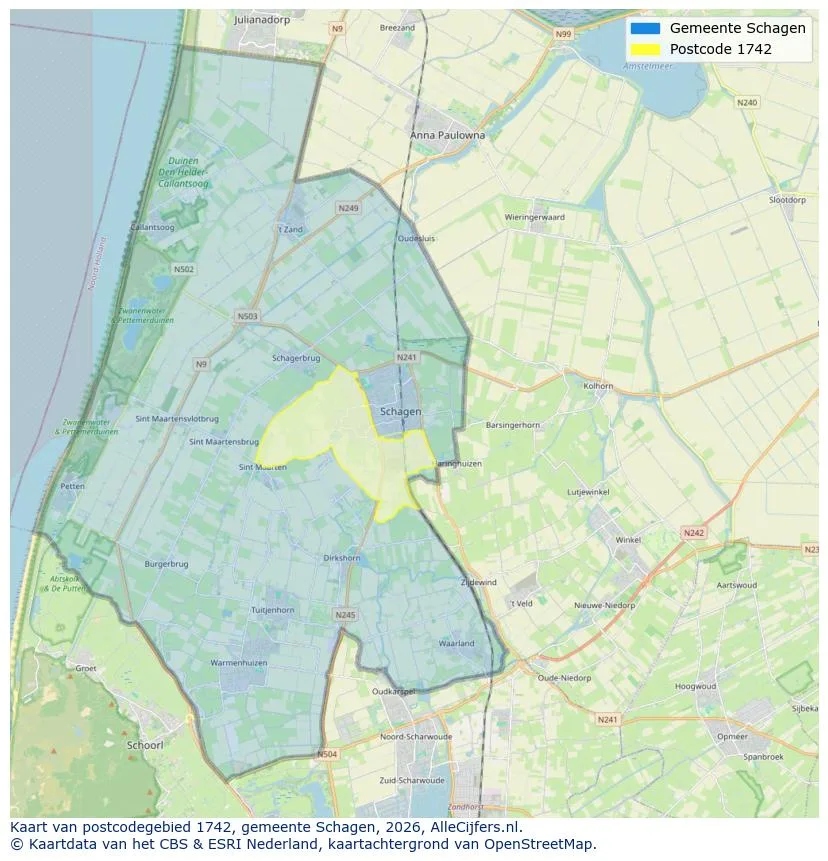 Postcodekaart voor 1742