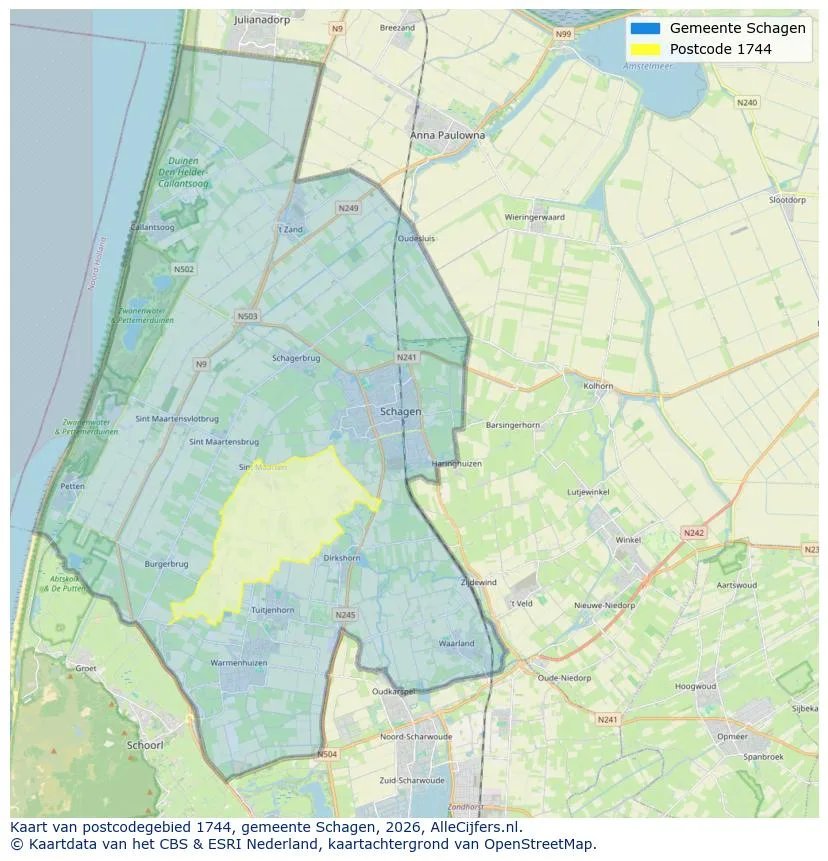 Postcodekaart voor 1744