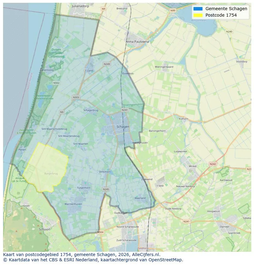 Postcodekaart voor 1754