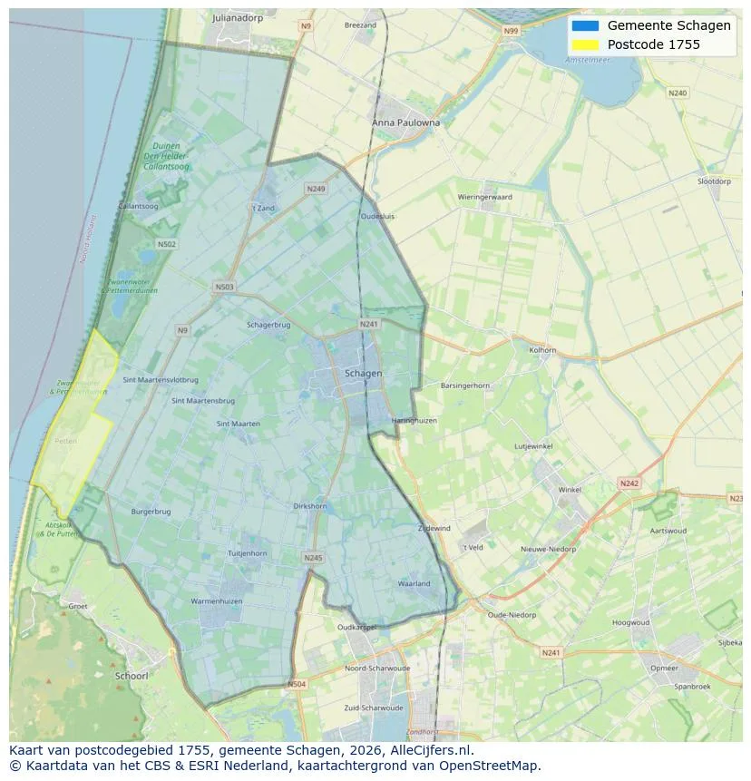 Postcodekaart voor 1755