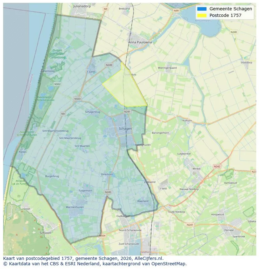 Postcodekaart voor 1757