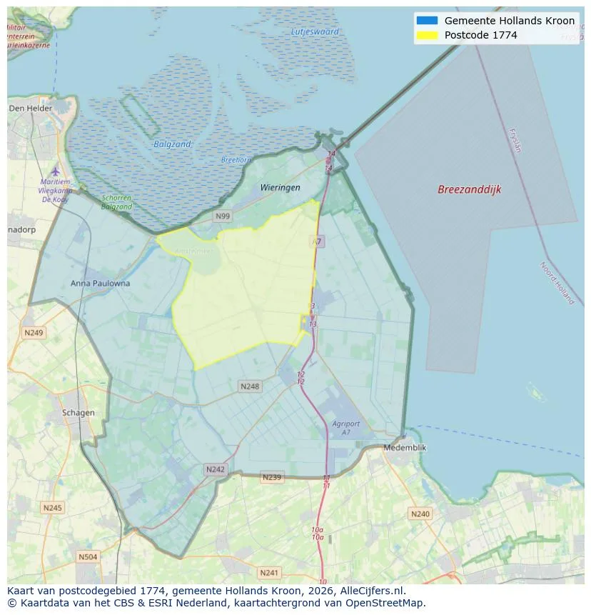 Postcodekaart voor 1774