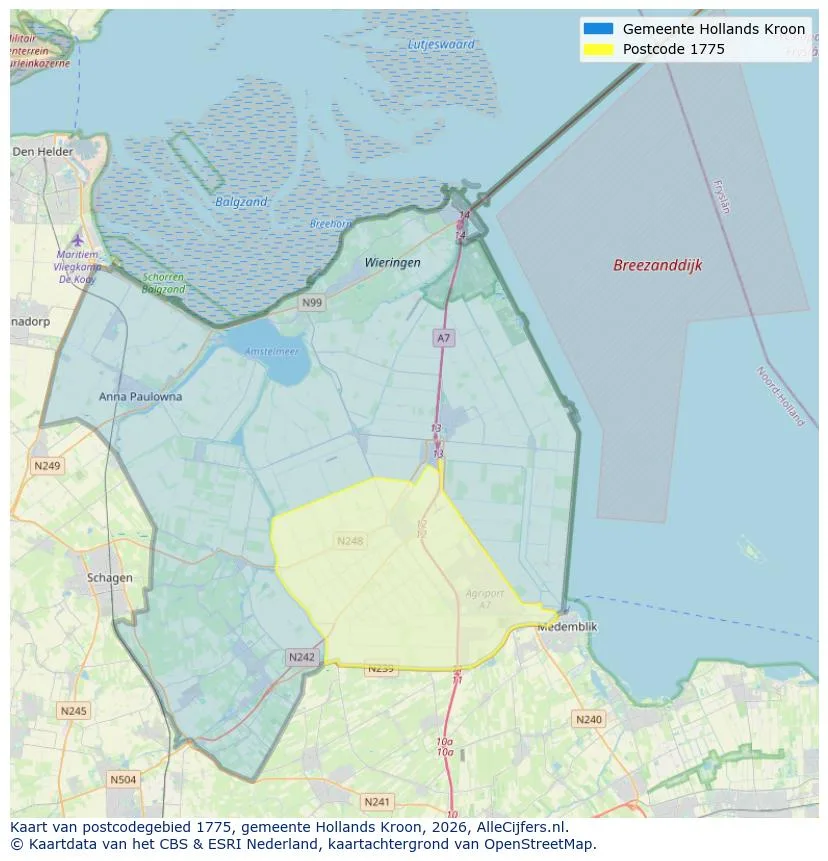 Postcodekaart voor 1775