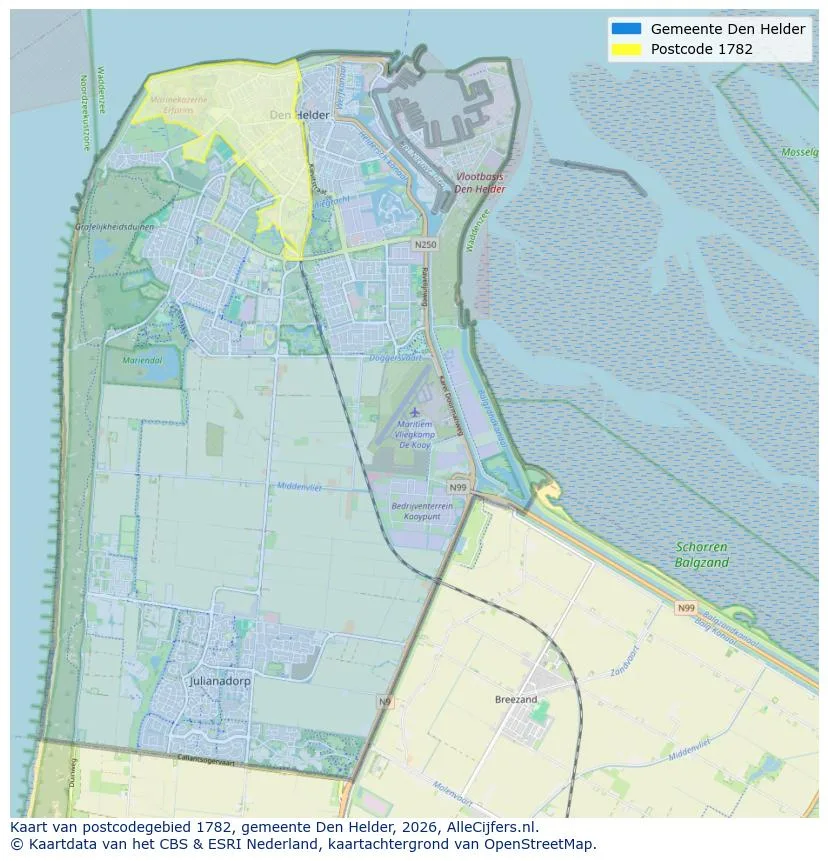 Postcodekaart voor 1782