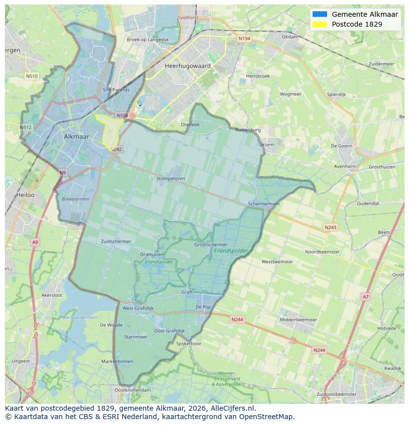 Postcodekaart voor 1829