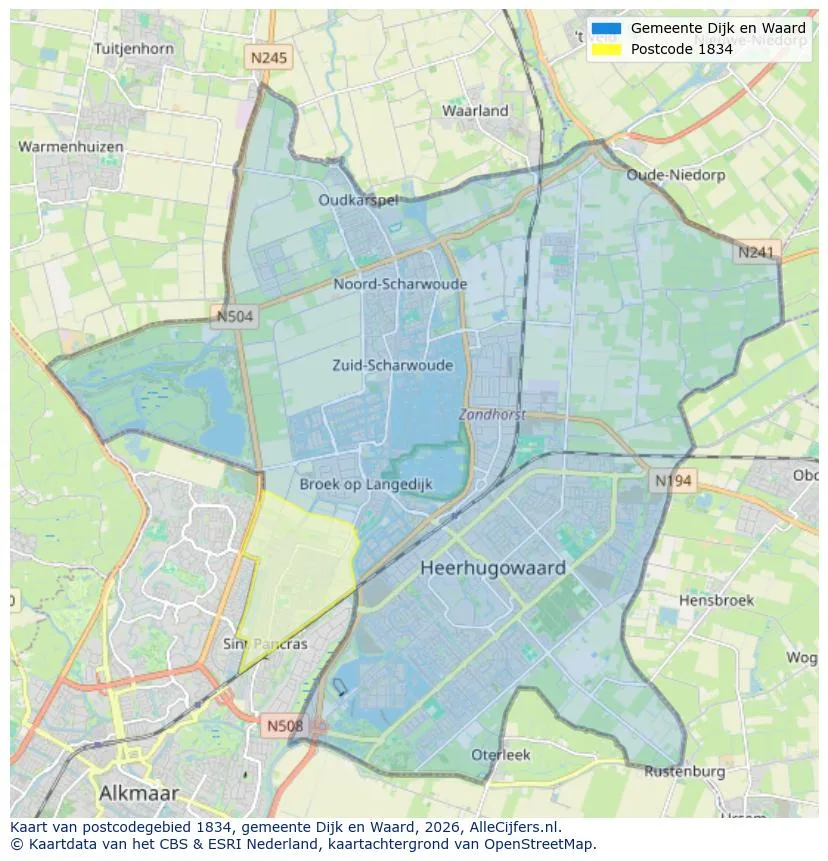 Postcodekaart voor 1834