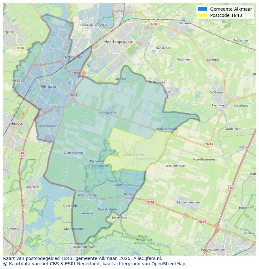 Postcodekaart voor 1843