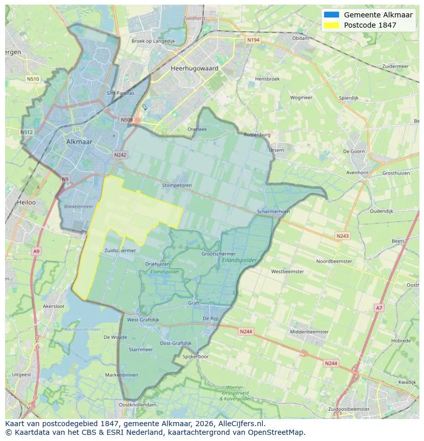 Postcodekaart voor 1847