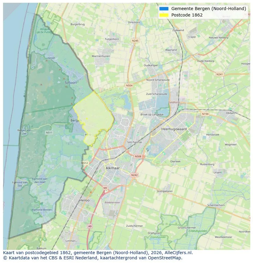 Postcodekaart voor 1862