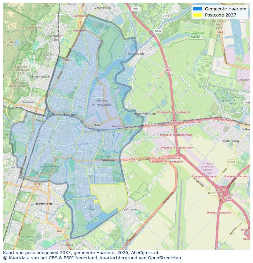 Postcodekaart voor 2037