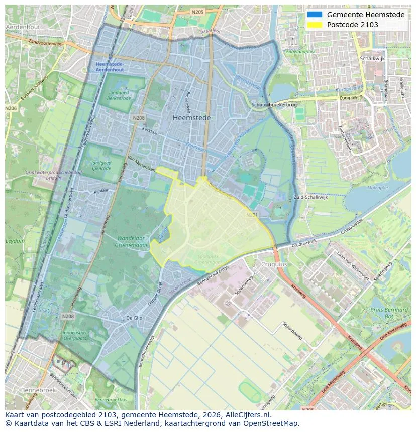 Postcodekaart voor 2103