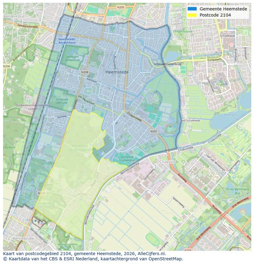 Postcodekaart voor 2104