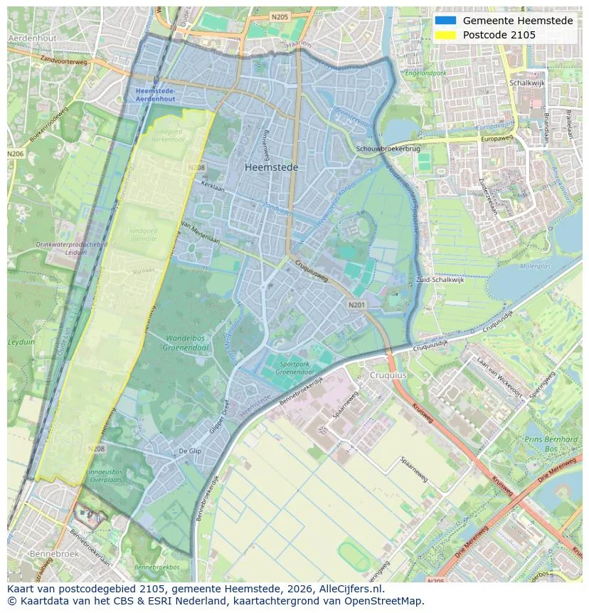 Postcodekaart voor 2105