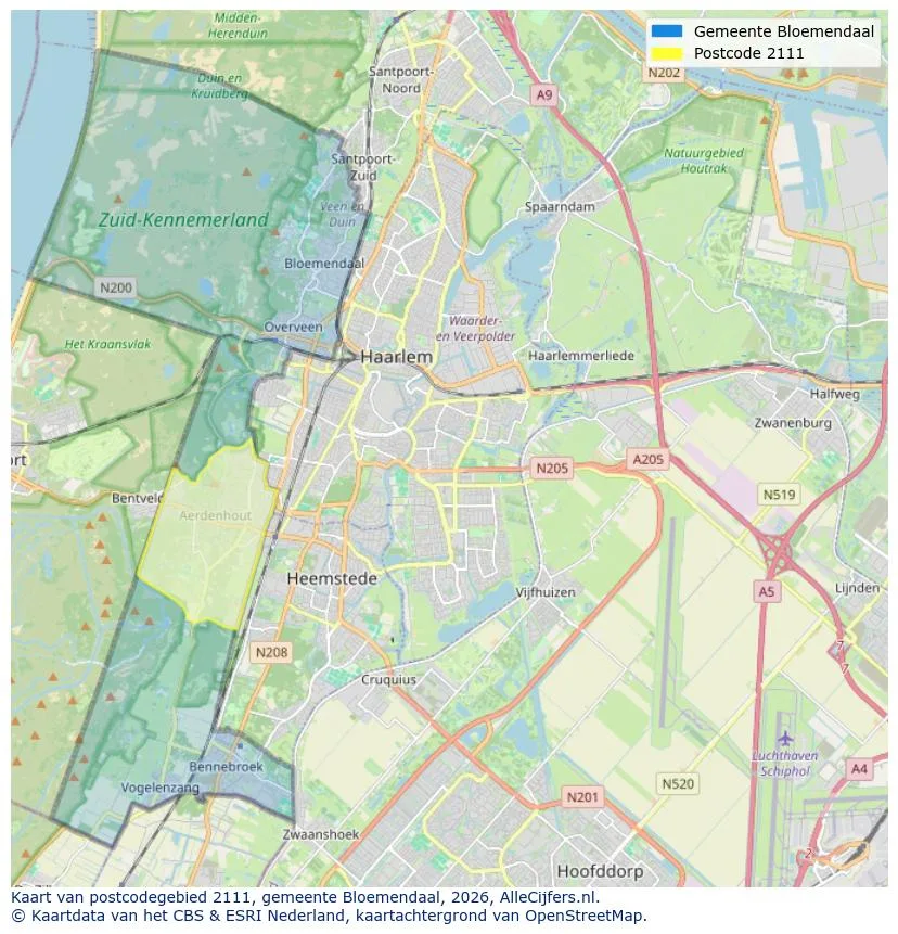 Postcodekaart voor 2111