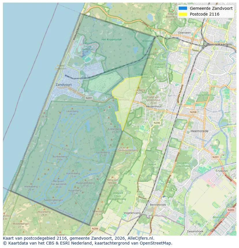 Postcodekaart voor 2116