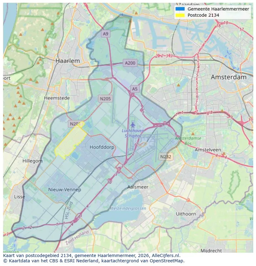 Postcodekaart voor 2134