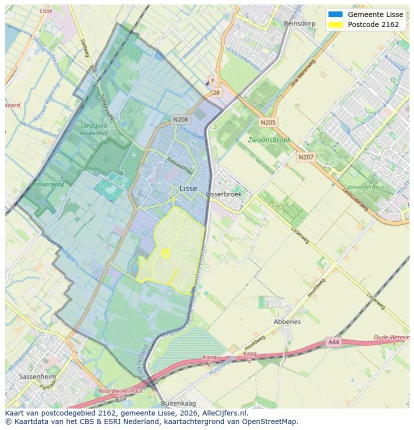 Postcodekaart voor 2162