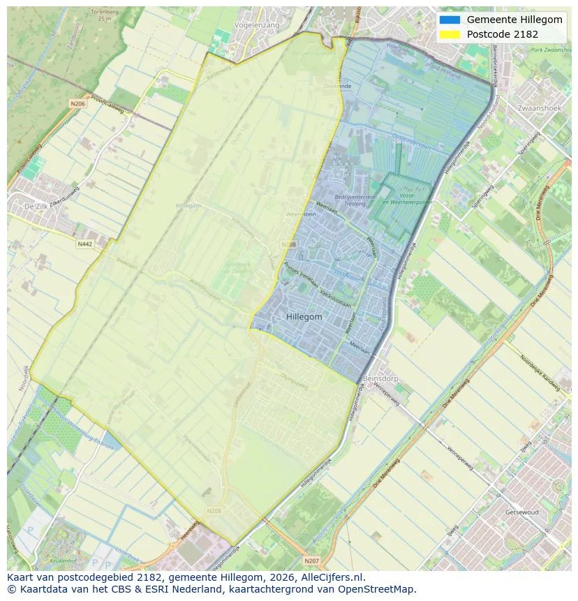 Postcodekaart voor 2182