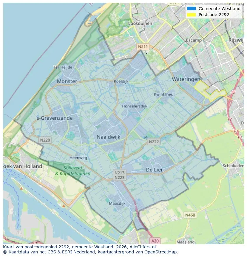Postcodekaart voor 2292