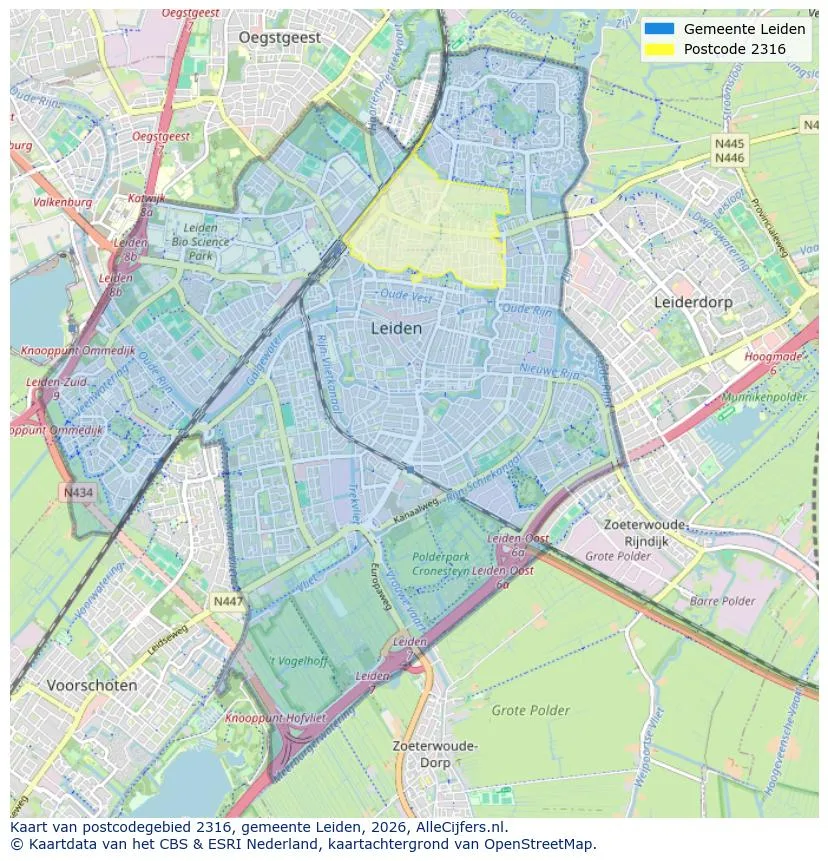 Postcodekaart voor 2316
