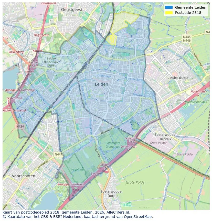 Postcodekaart voor 2318