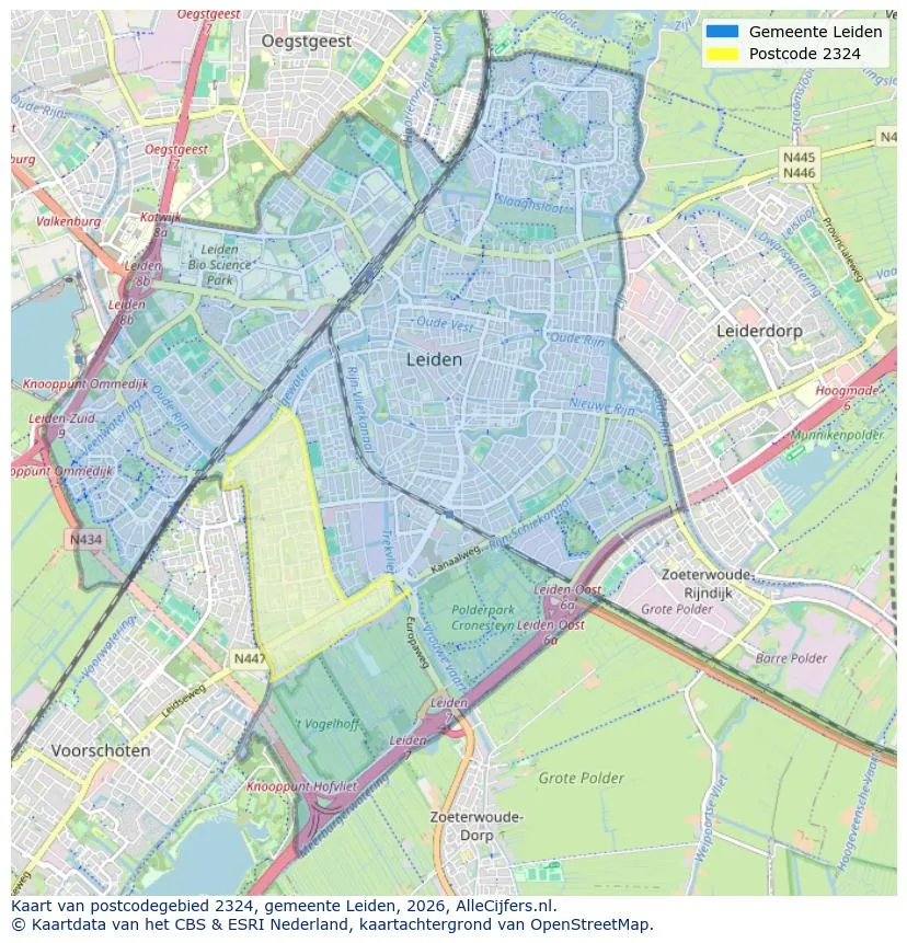 Postcodekaart voor 2324