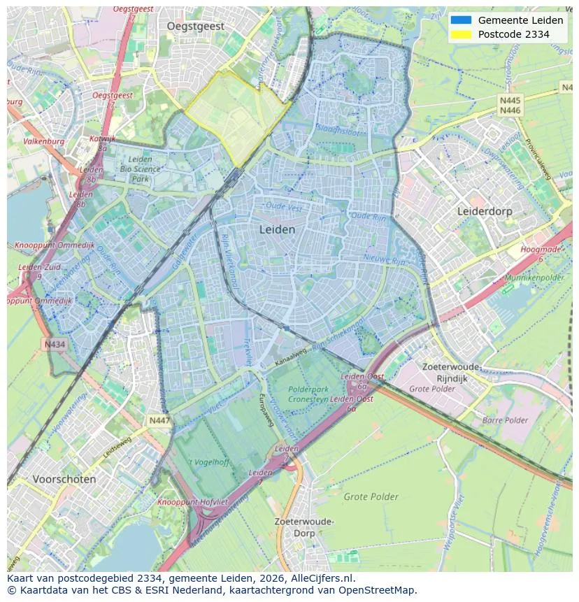 Postcodekaart voor 2334