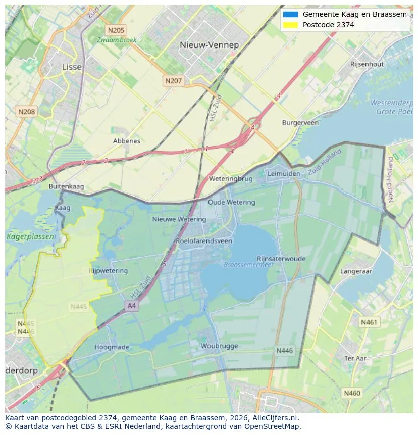 Postcodekaart voor 2374