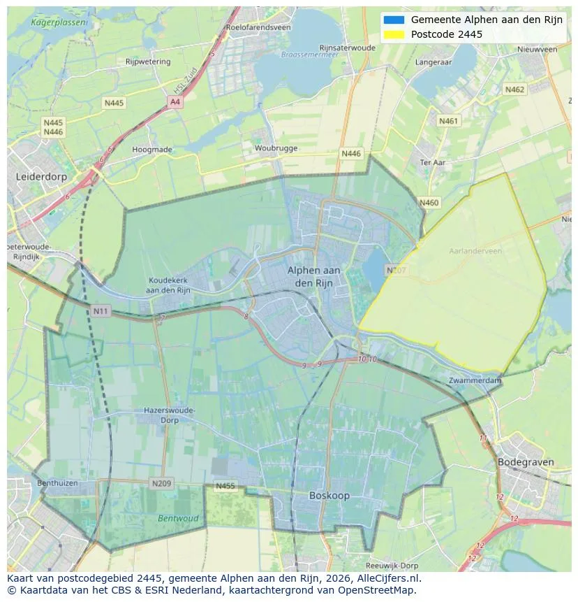 Postcodekaart voor 2445
