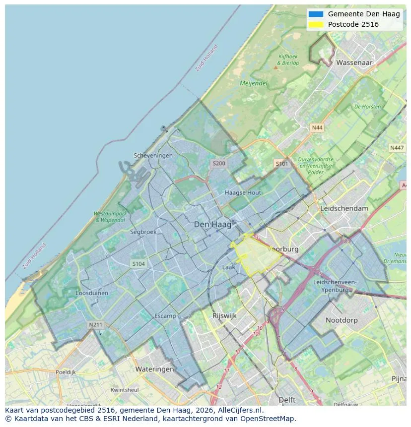 Postcodekaart voor 2516