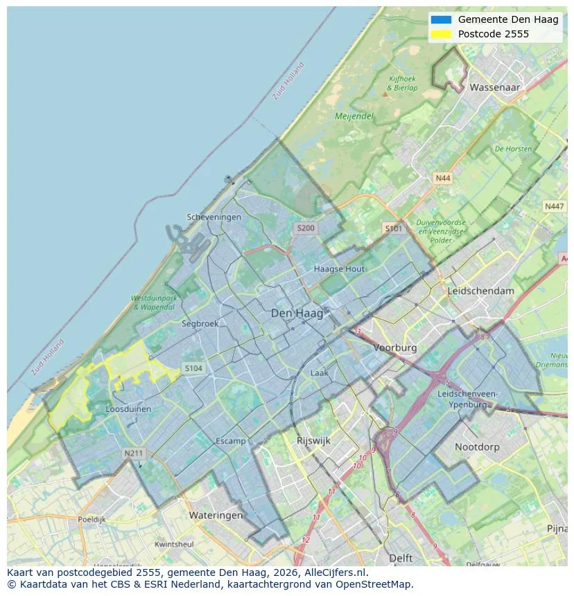 Postcodekaart voor 2555
