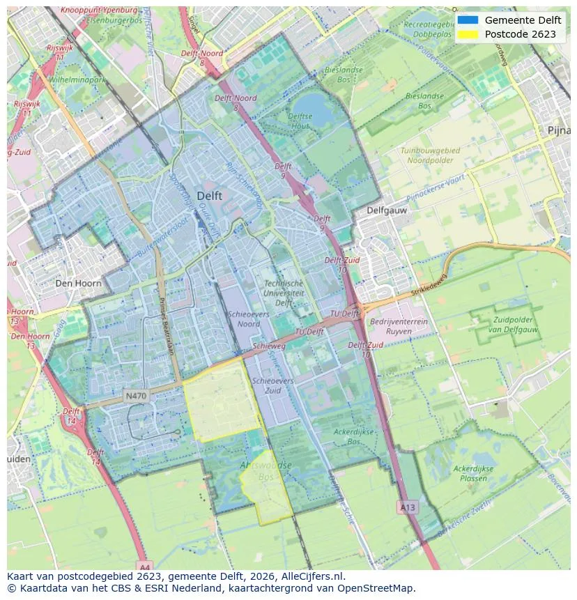 Postcodekaart voor 2623